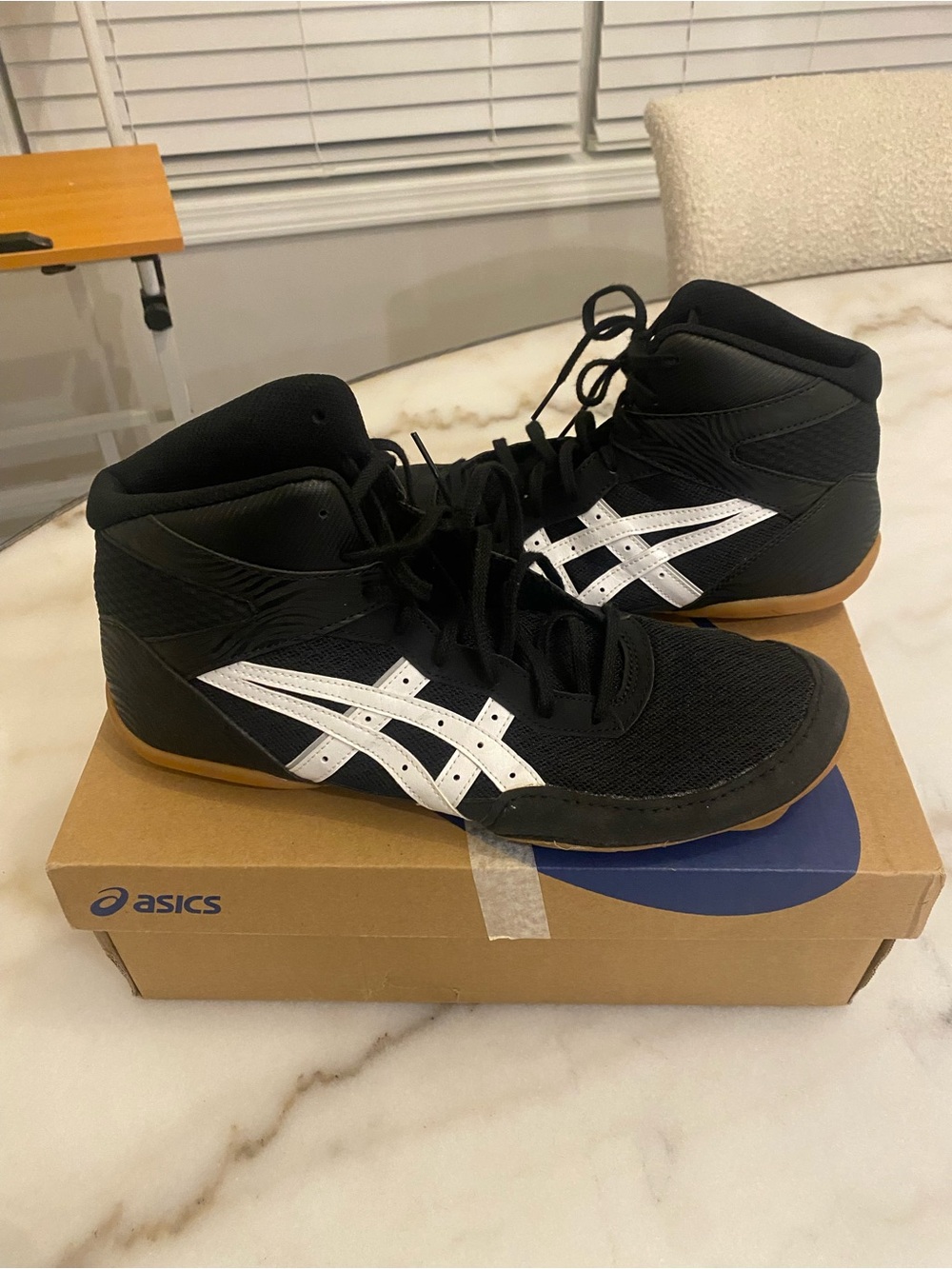 Asics Black and White Men's High-Top Wrestling Shoes